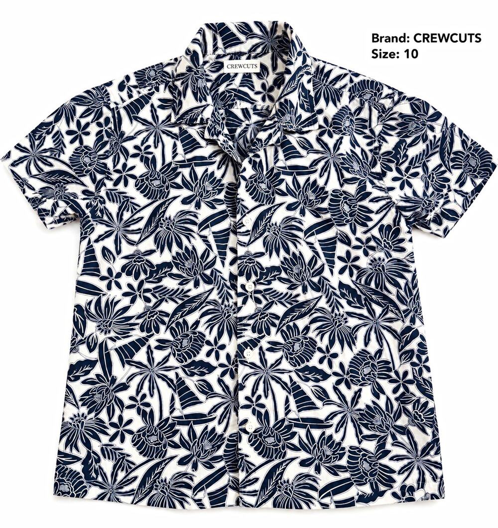 Crewcuts Boys White/Blue Floral Tropical Collared Button-Up Shirt Size 10